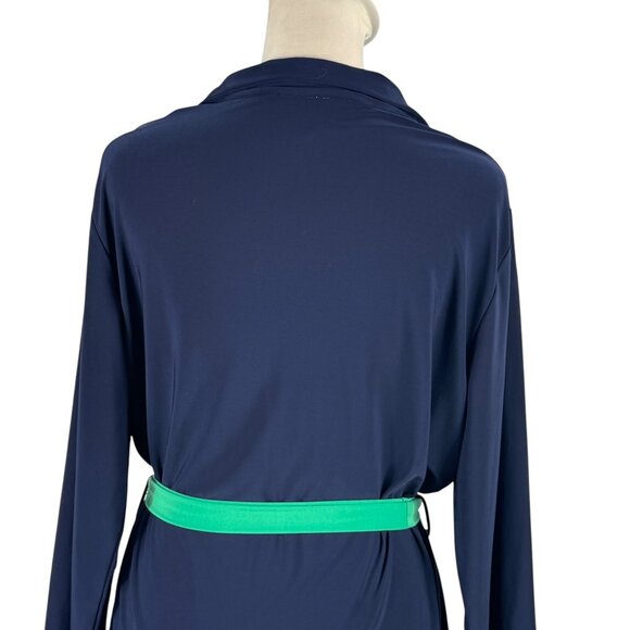 Birdie James Authentic Chic Navy Blue & Green Trim Wrinkle-Free Dress Size Med - Picture 5 of 7